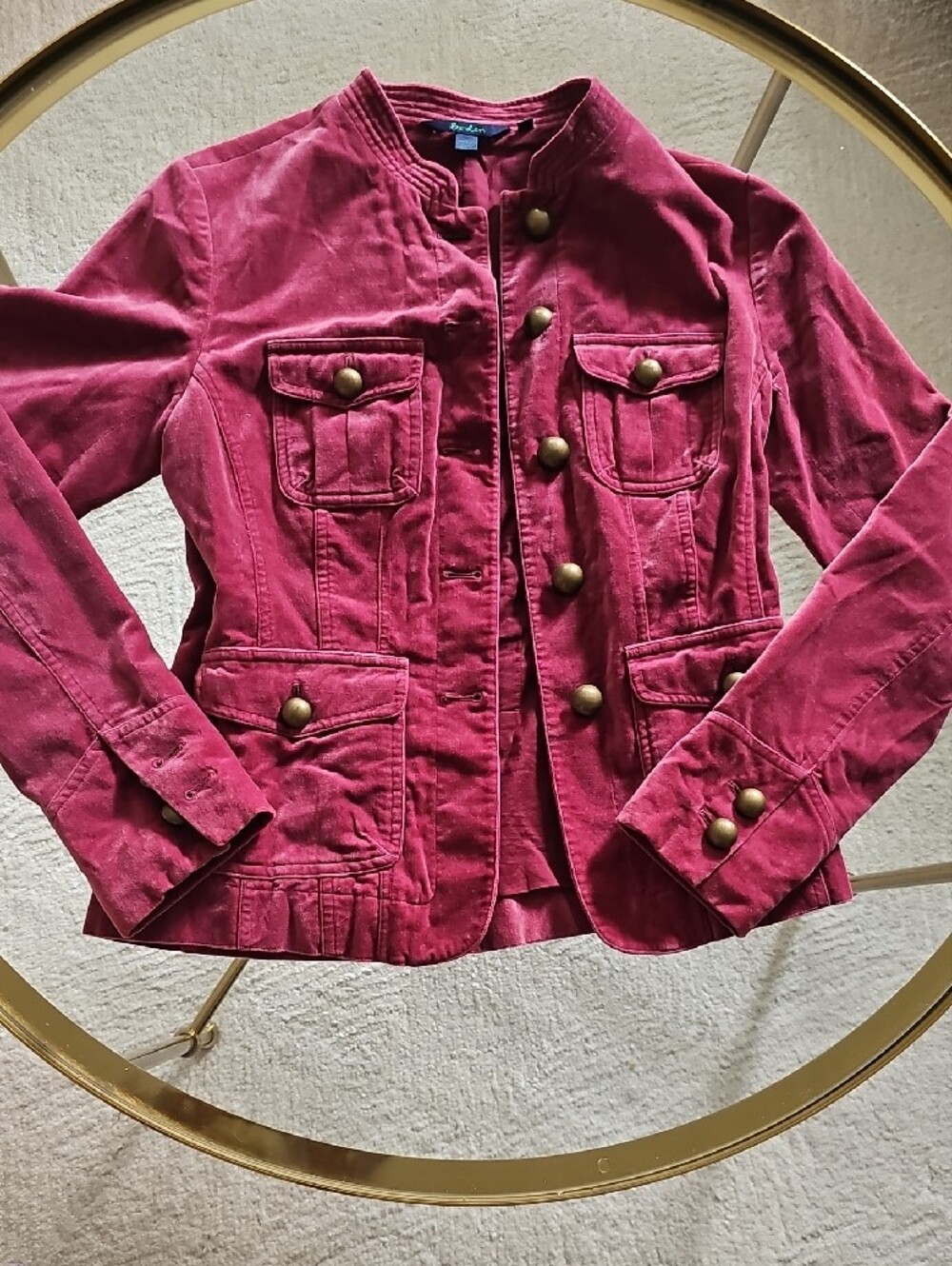 Boden Velvet Raspberry-Pink Utility Jacket with Brass Buttons - Picture 2 of 6